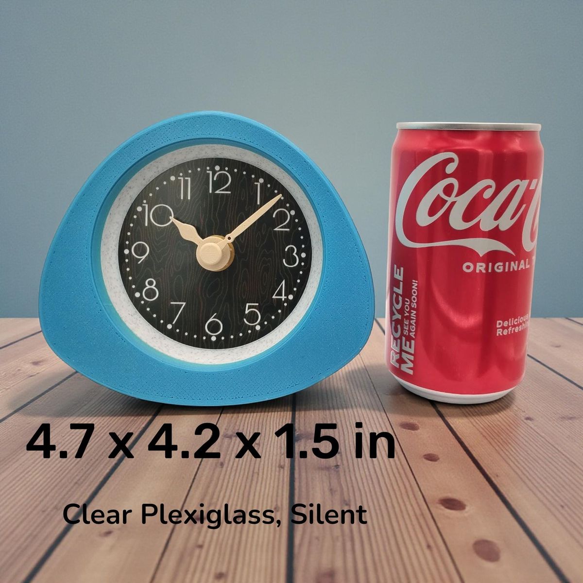 Blue Dark Wood Triangle Clock — view 3