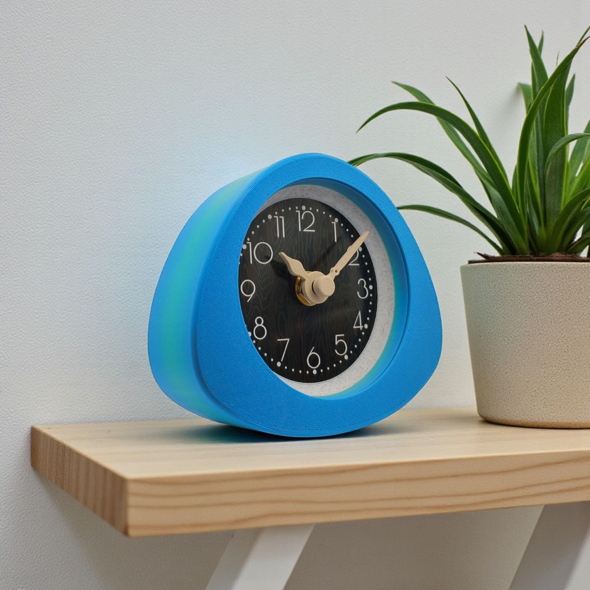Blue Dark Wood Triangle Clock — view 7