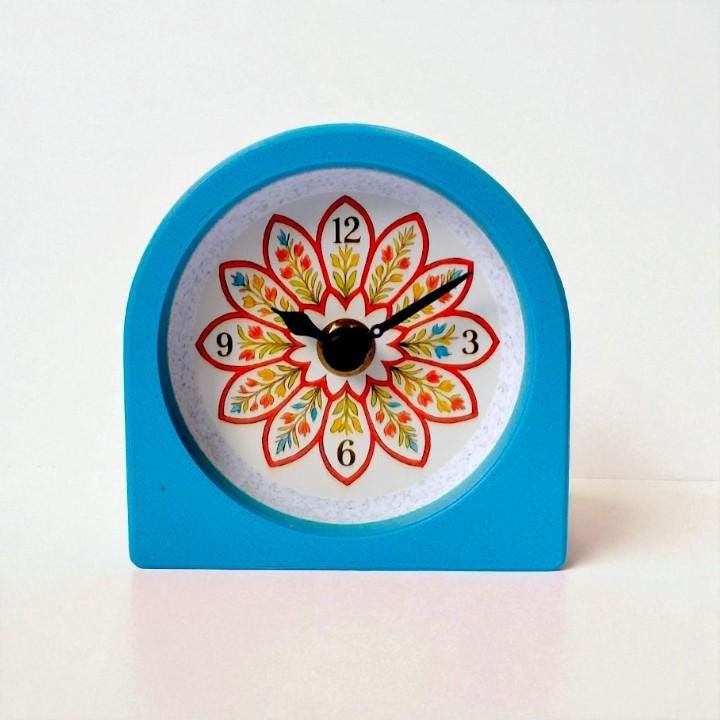 Blue Folk Daisy Clock