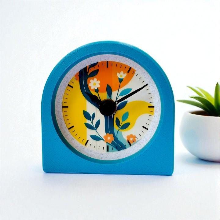 Blue Retro Floral Clock