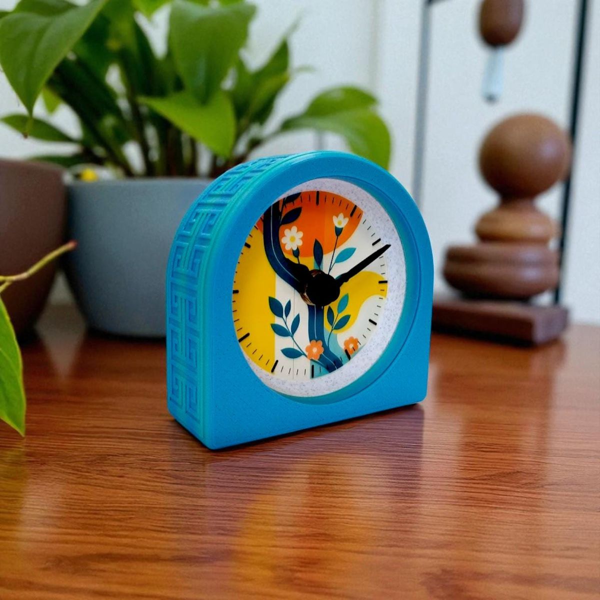 Blue Retro Floral Clock — view 3