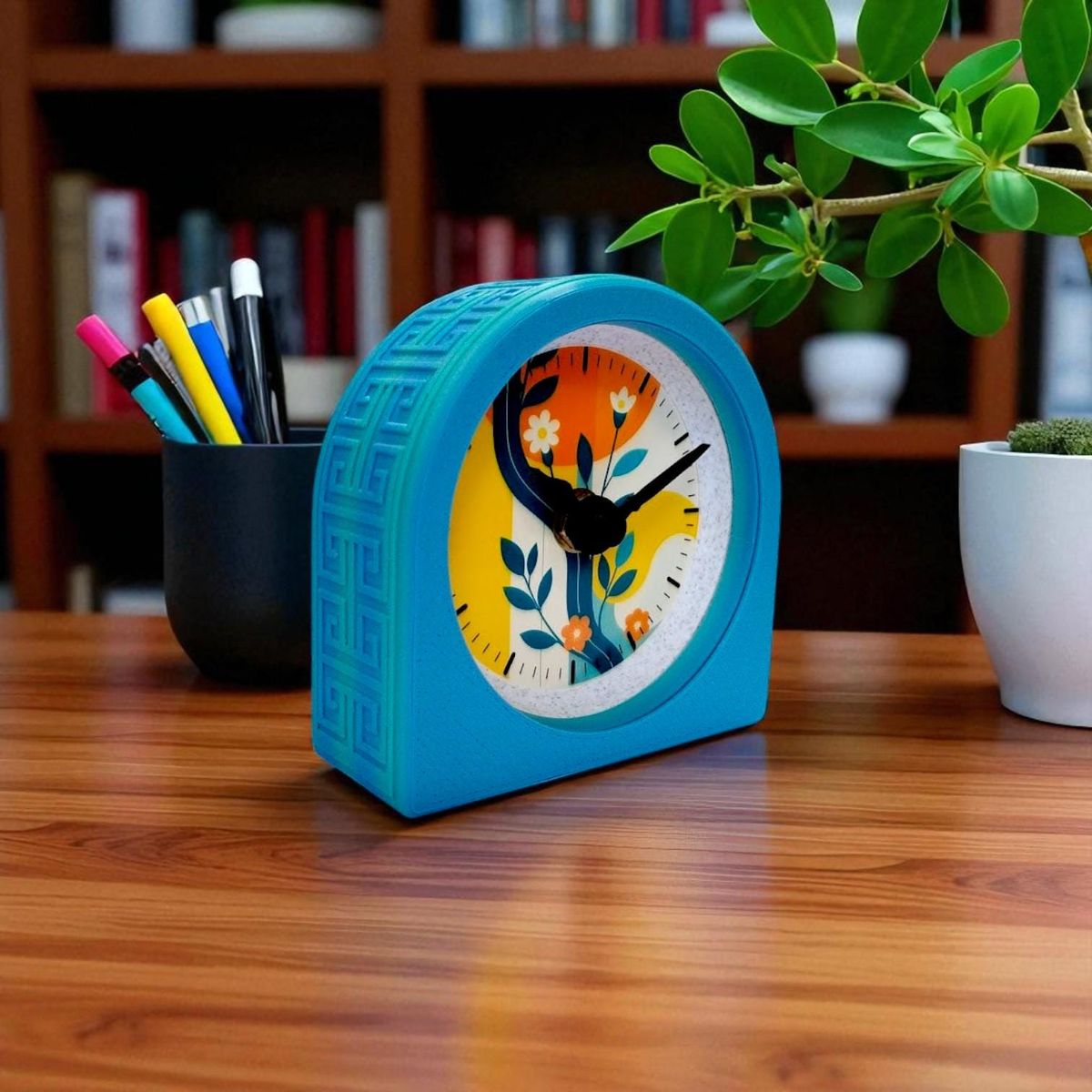 Blue Retro Floral Clock — view 4