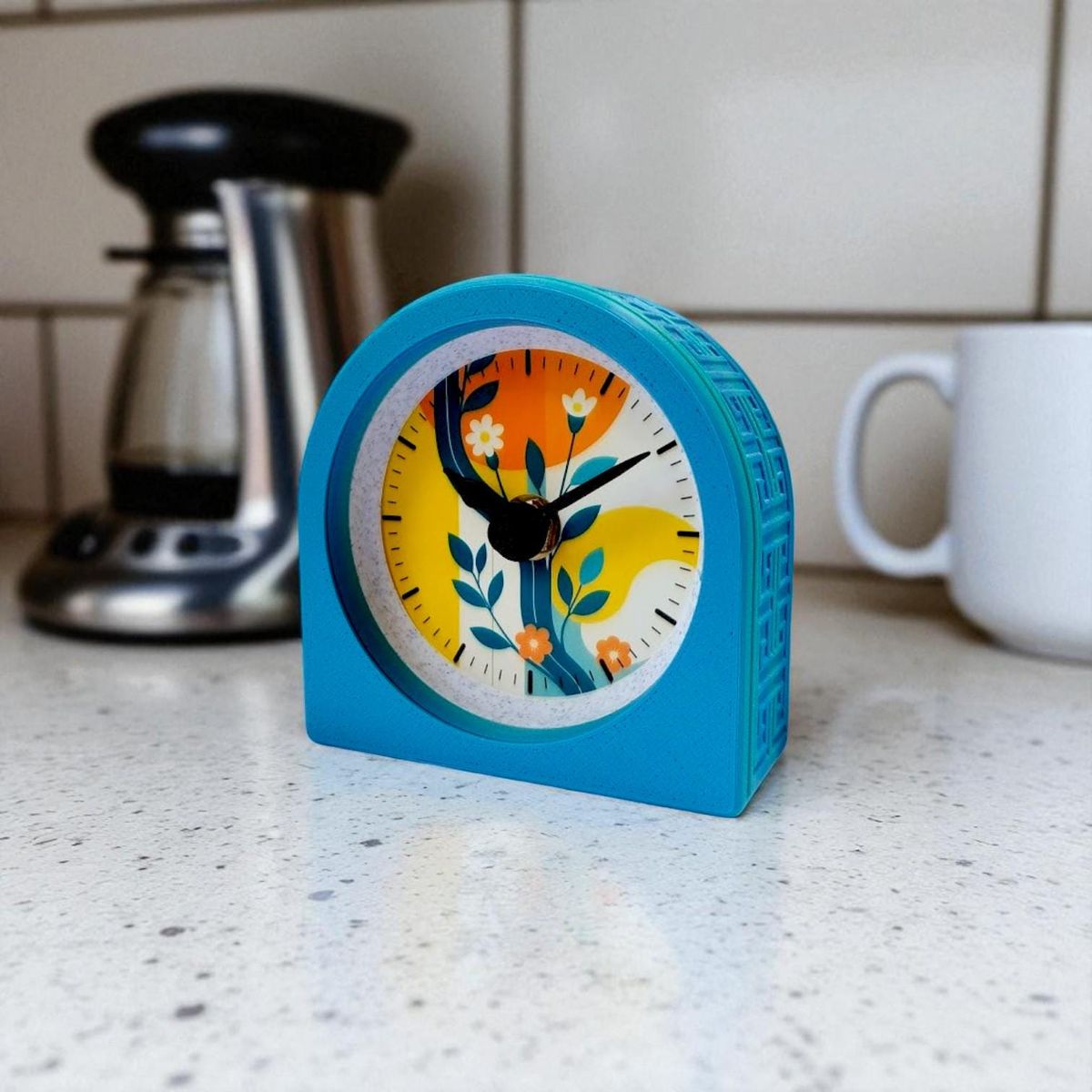Blue Retro Floral Clock — view 5