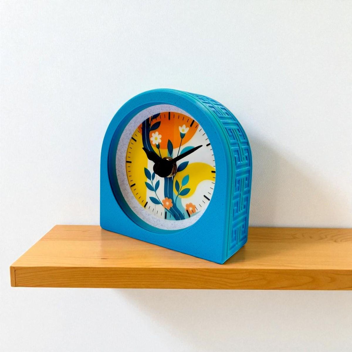 Blue Retro Floral Clock — view 6