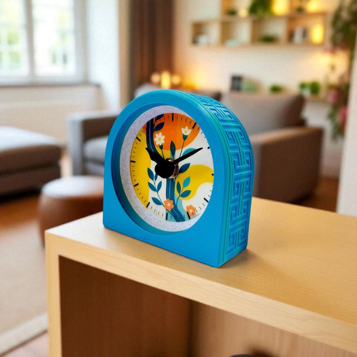 Blue Retro Floral Clock — view 7