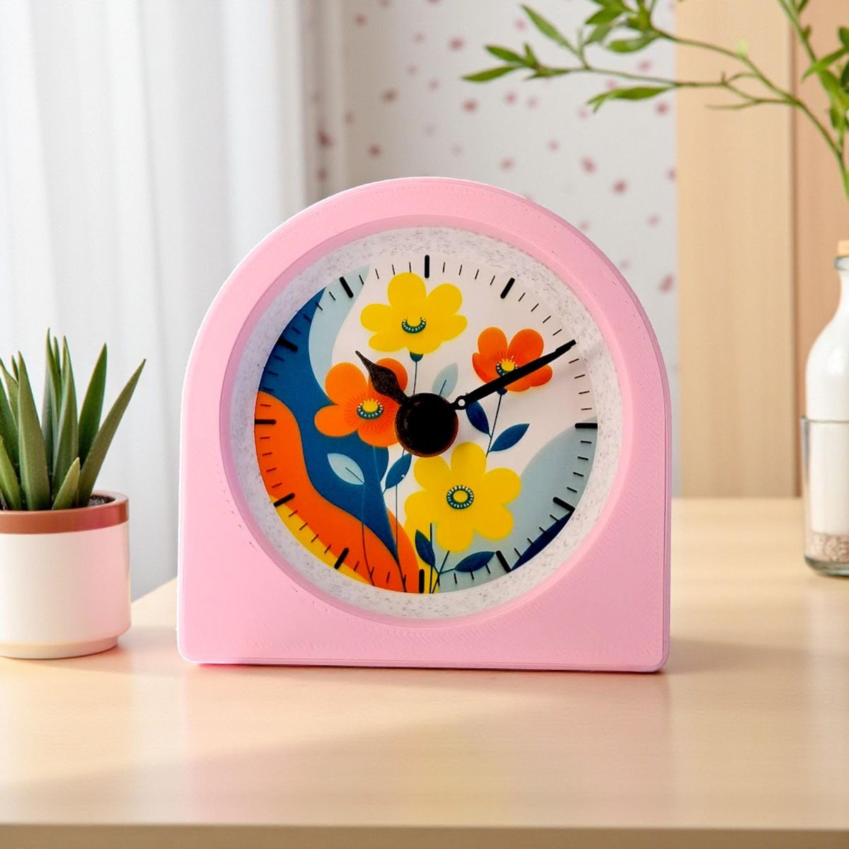 Blush Pink Retro Floral Clock