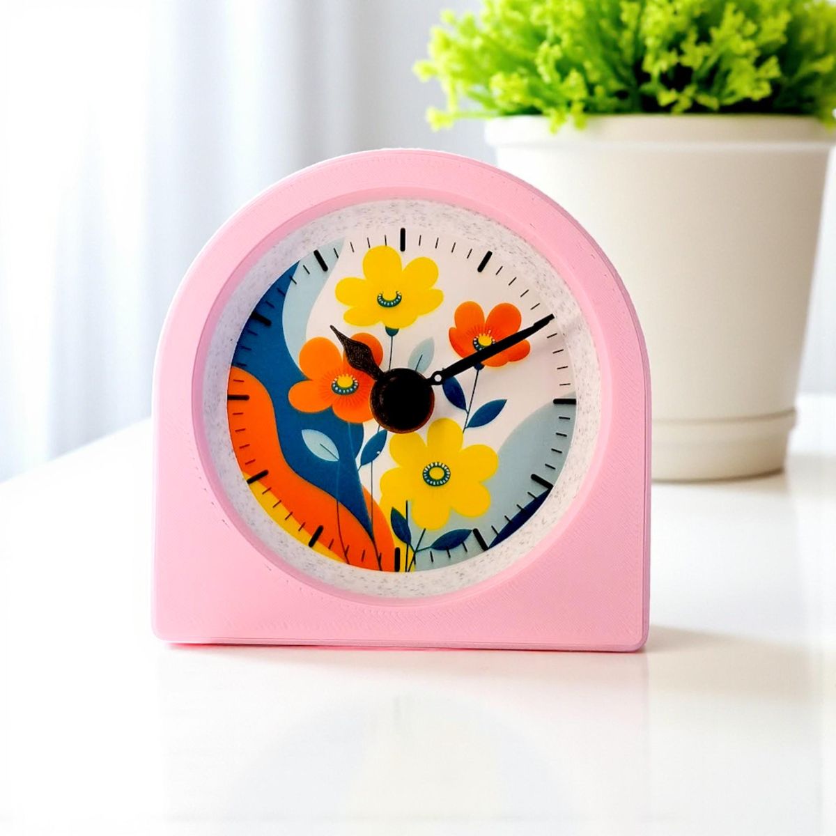 Blush Pink Retro Floral Clock — view 4