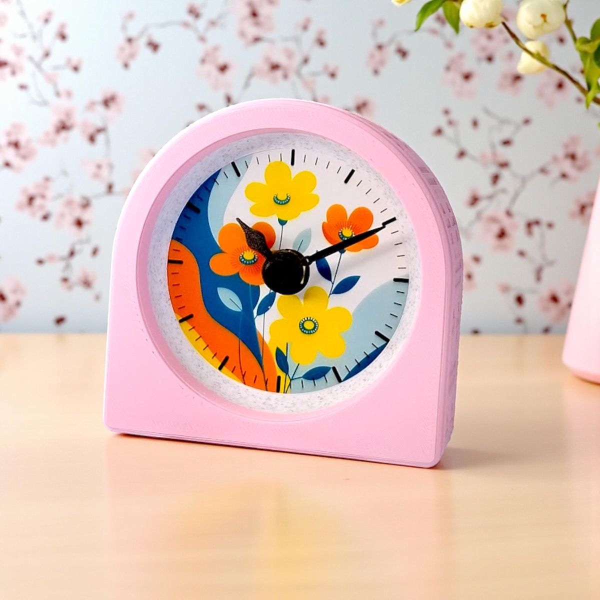 Blush Pink Retro Floral Clock — view 7