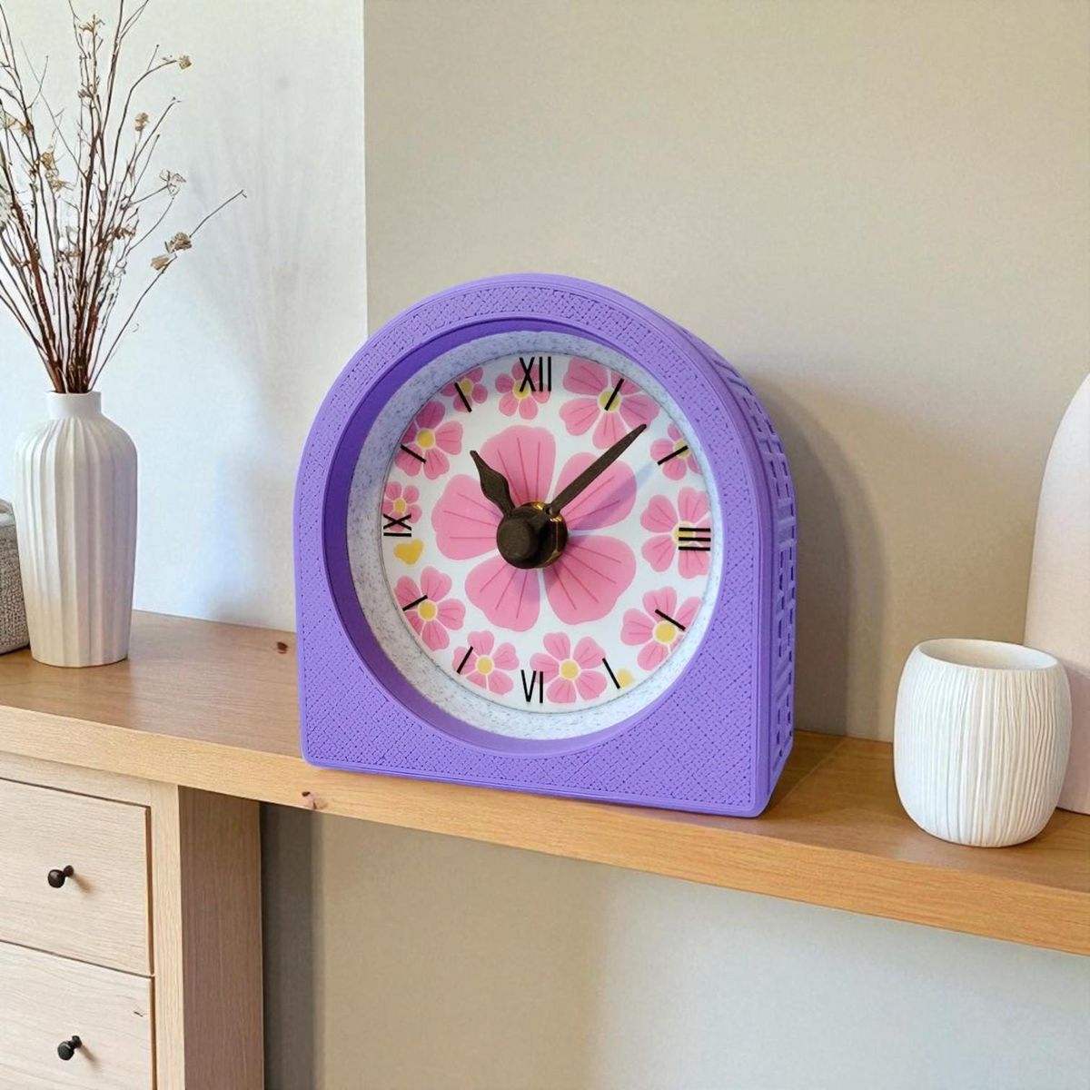 Lavender Pink Floral Clock — view 2