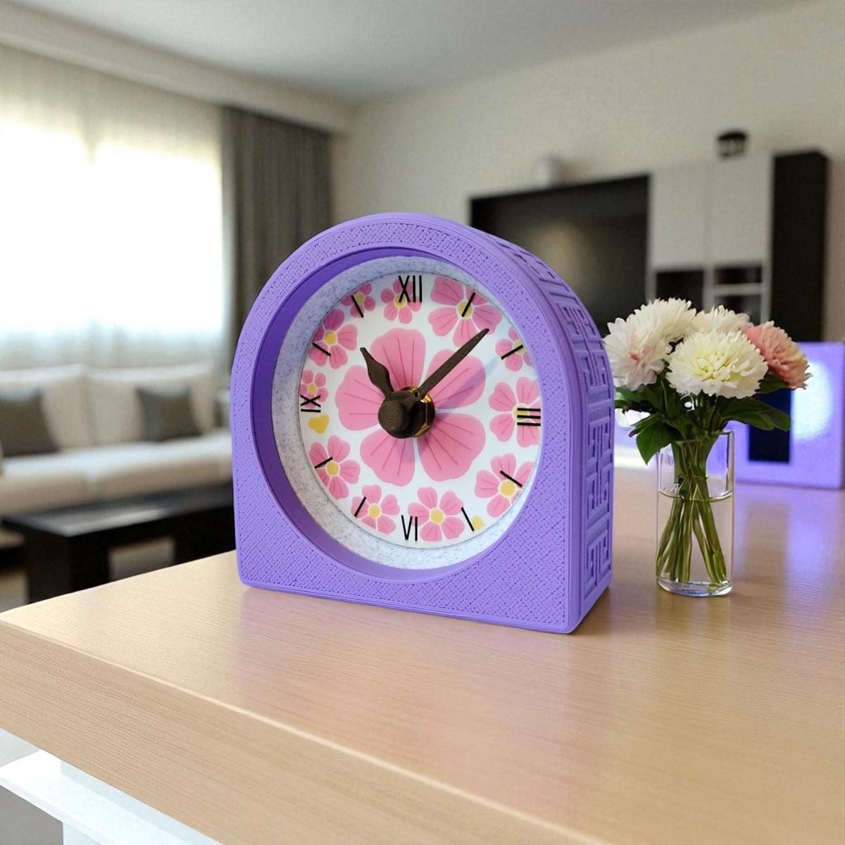 Lavender Pink Floral Clock — view 3