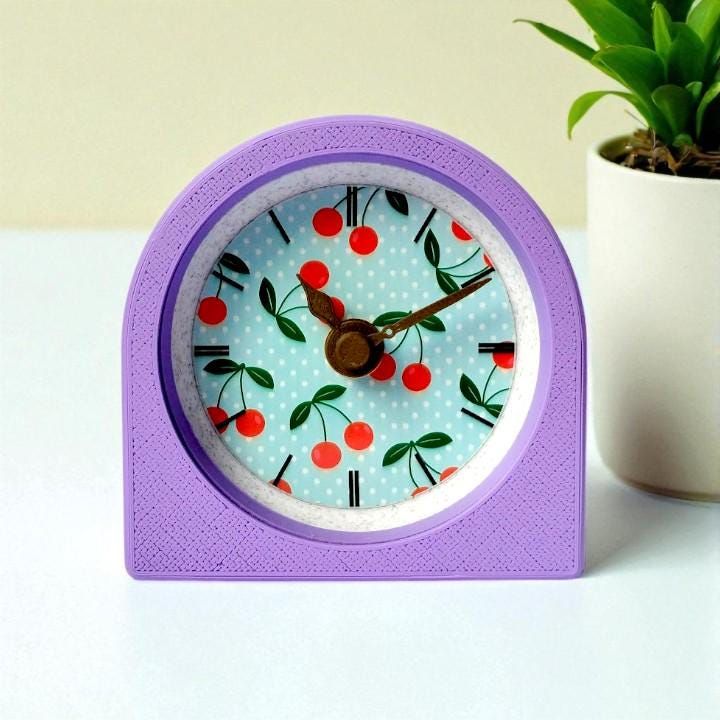Lavender Retro Cherry Clock