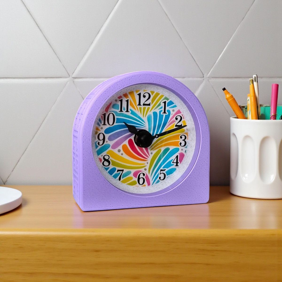 Lavender Spoonflower Swirl Clock — view 4