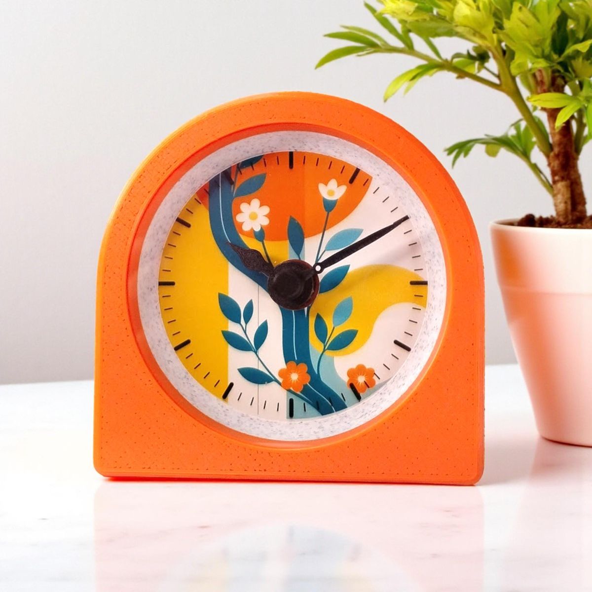 Orange Bold Floral Clock