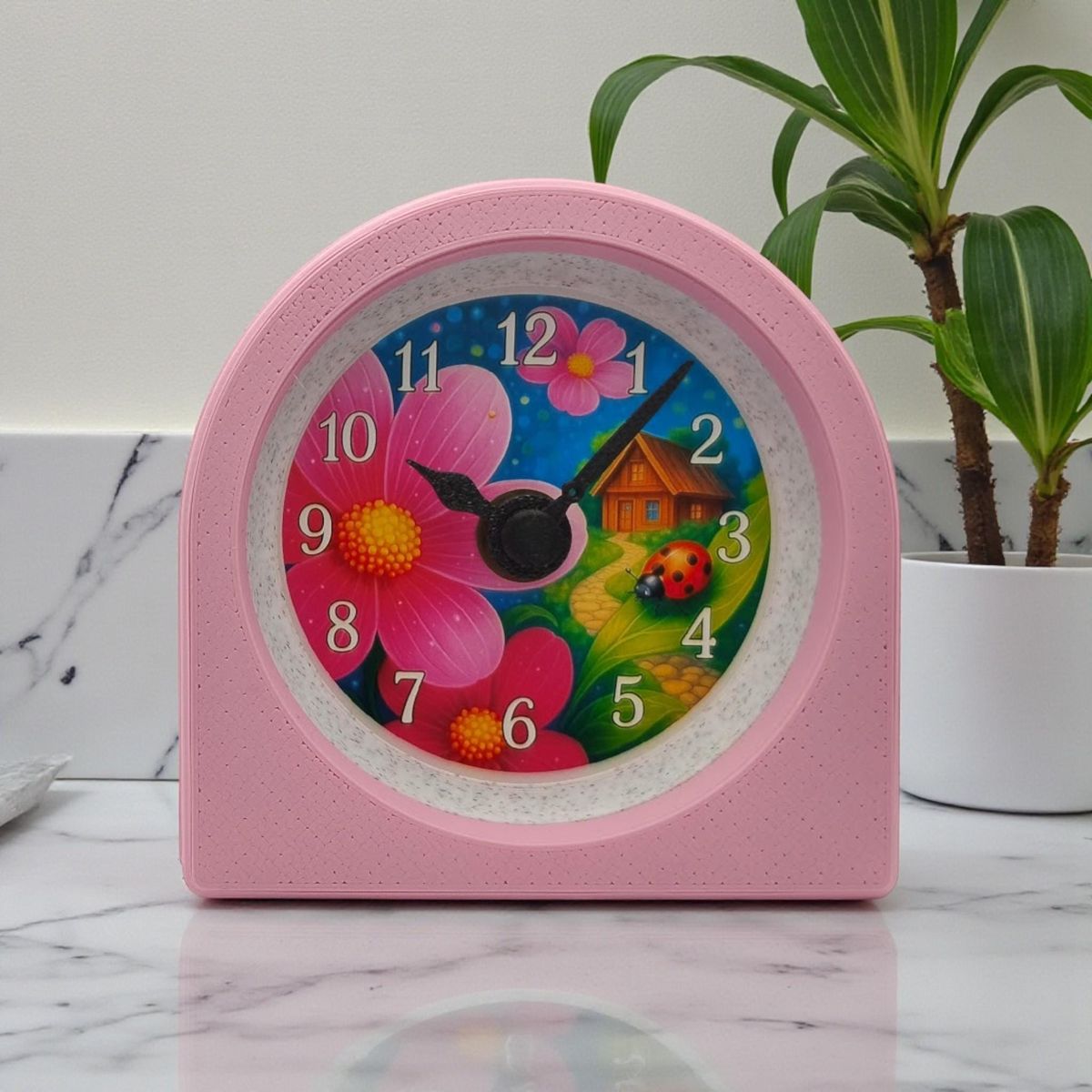 Pink Ladybug Floral Clock