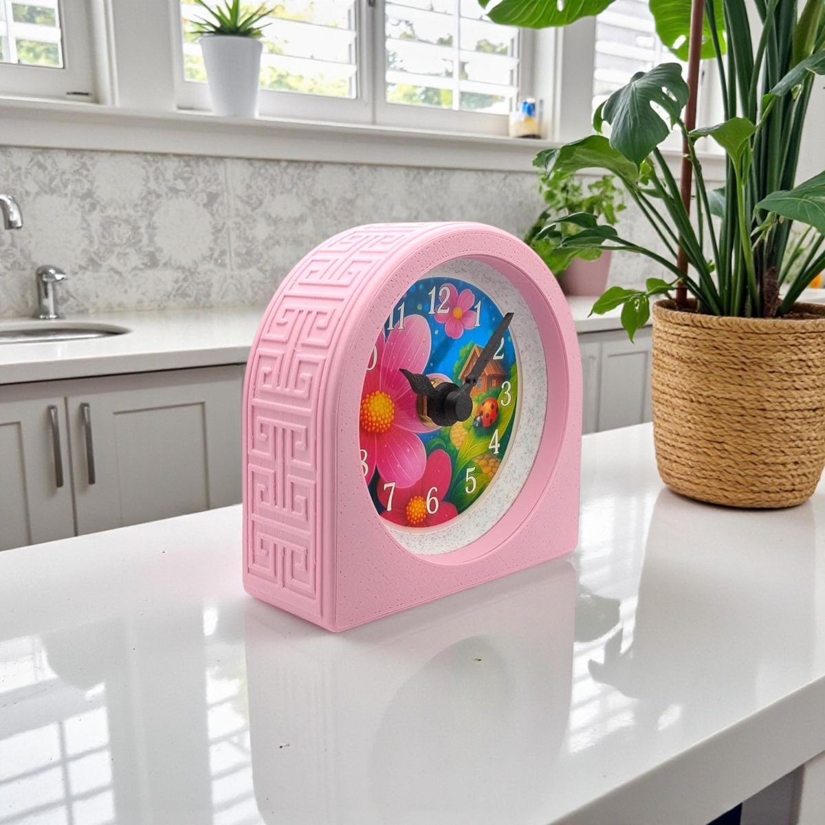 Pink Ladybug Floral Clock — view 6