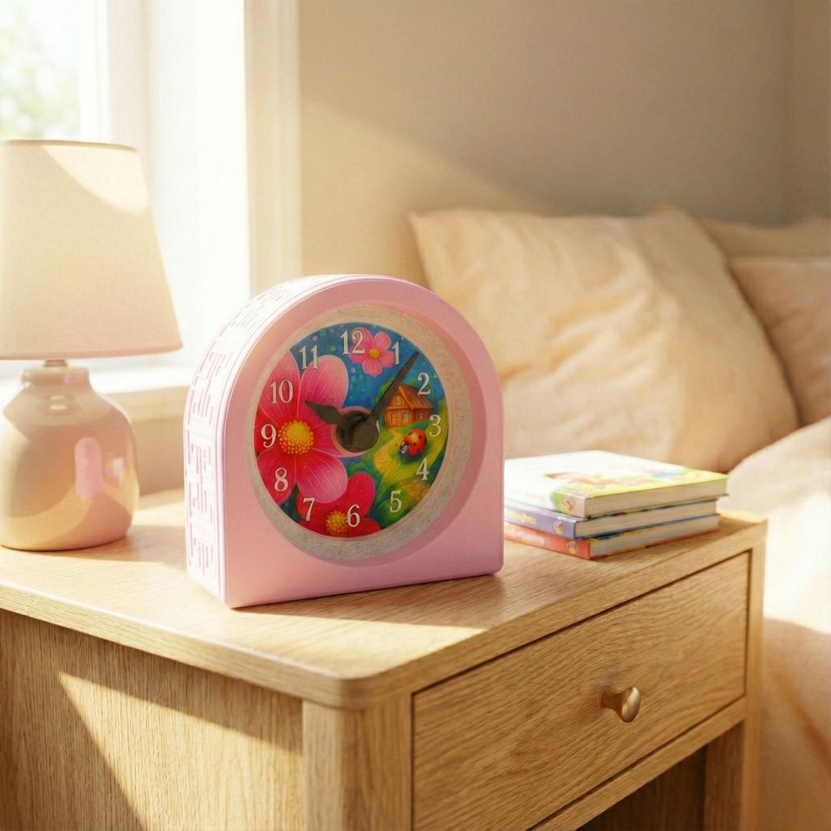 Pink Ladybug Floral Clock — view 10
