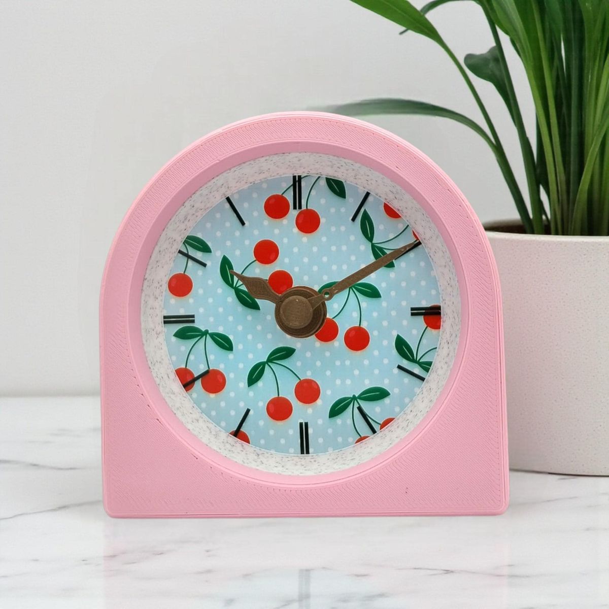 Pink Retro Cherry Clock