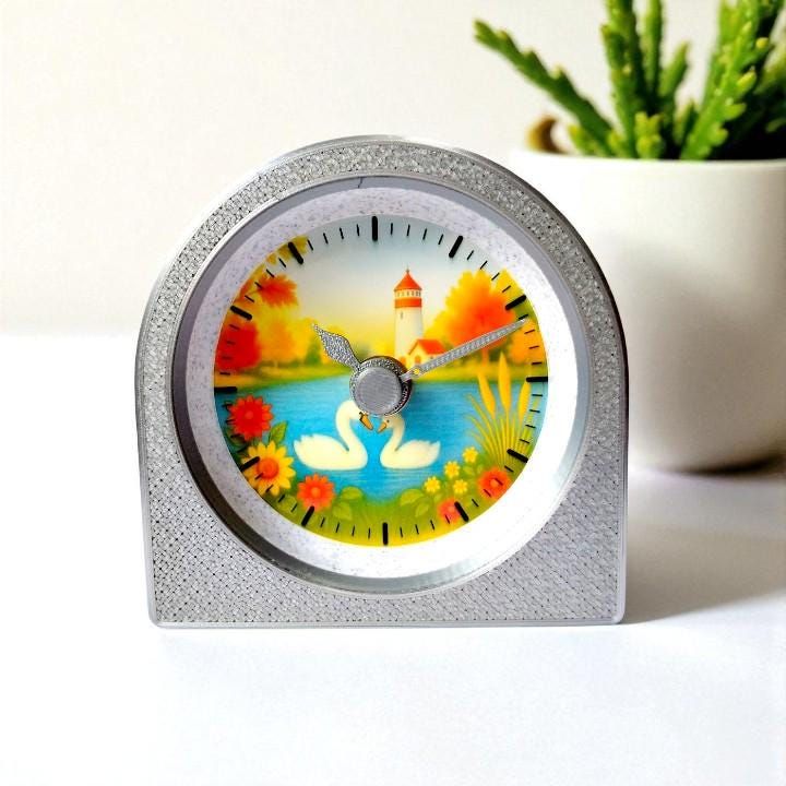 Silver Autumn Swan Clock