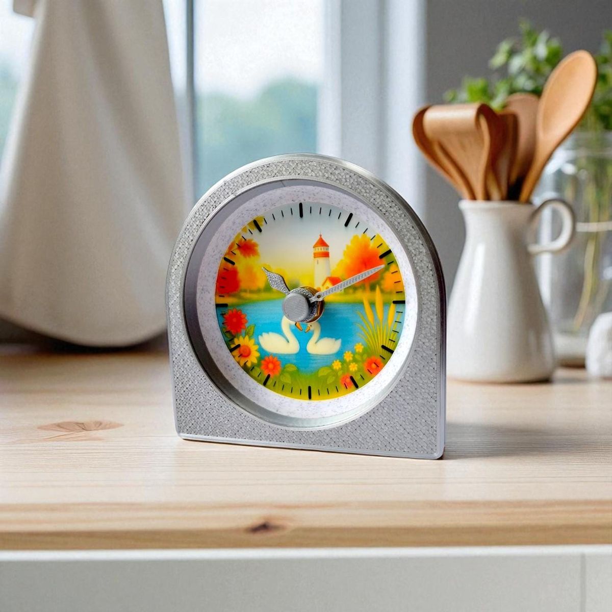 Silver Autumn Swan Clock — view 2