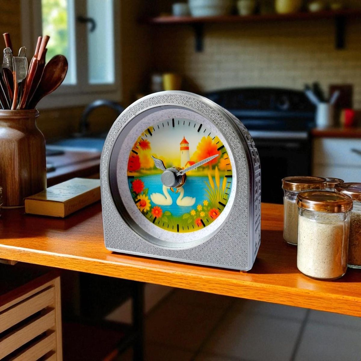 Silver Autumn Swan Clock — view 3