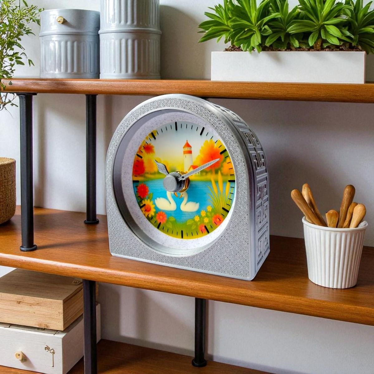 Silver Autumn Swan Clock — view 4