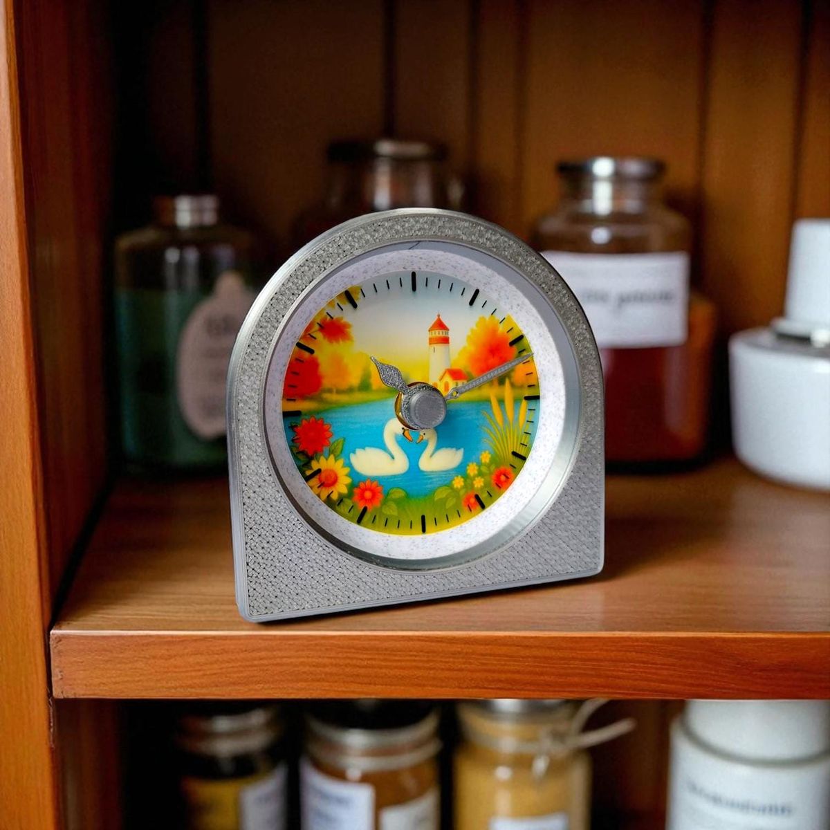Silver Autumn Swan Clock — view 5
