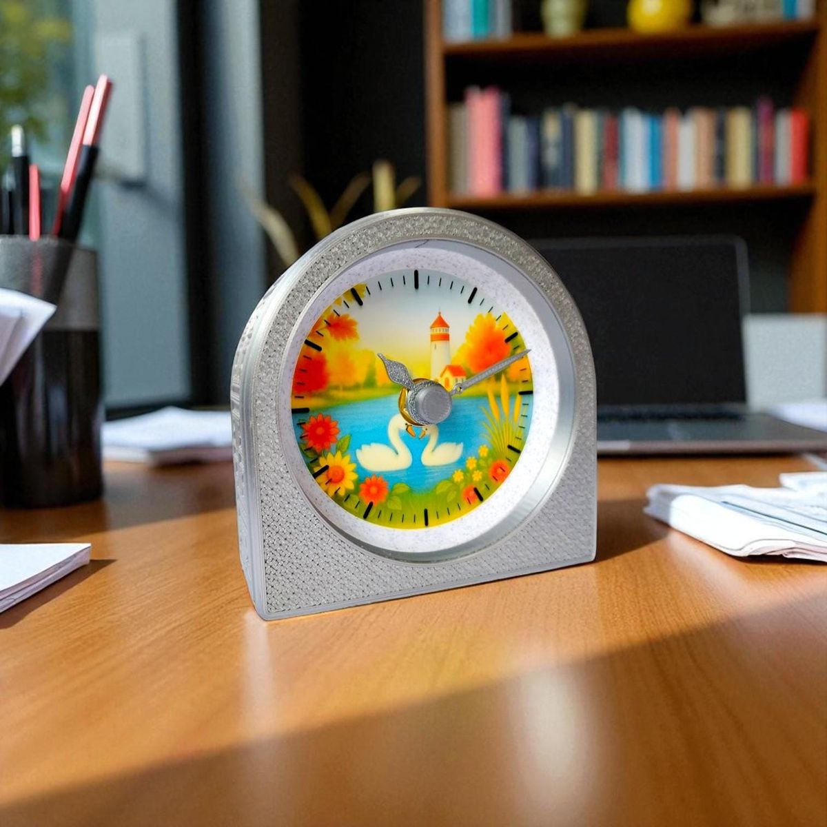 Silver Autumn Swan Clock — view 6