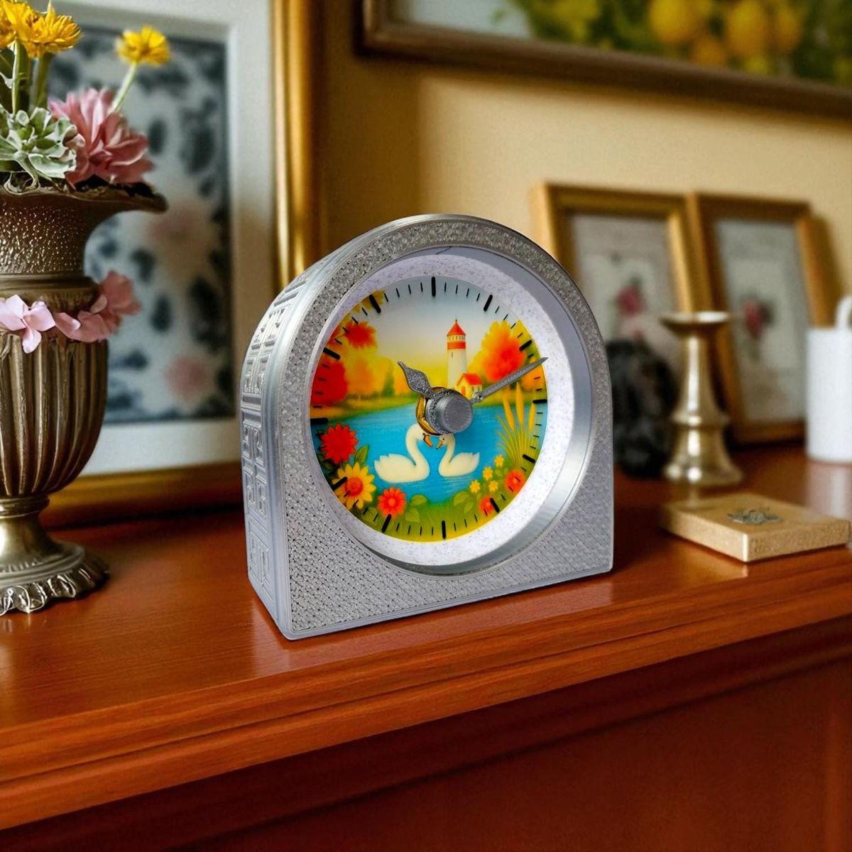 Silver Autumn Swan Clock — view 7