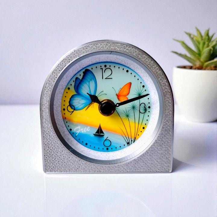 Silver Butterfly Coastal Clock