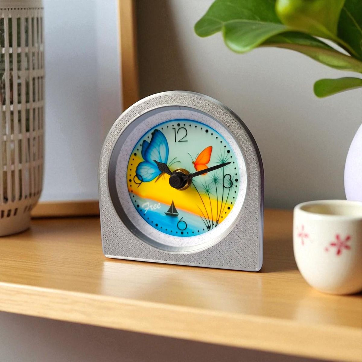 Silver Butterfly Coastal Clock — view 2