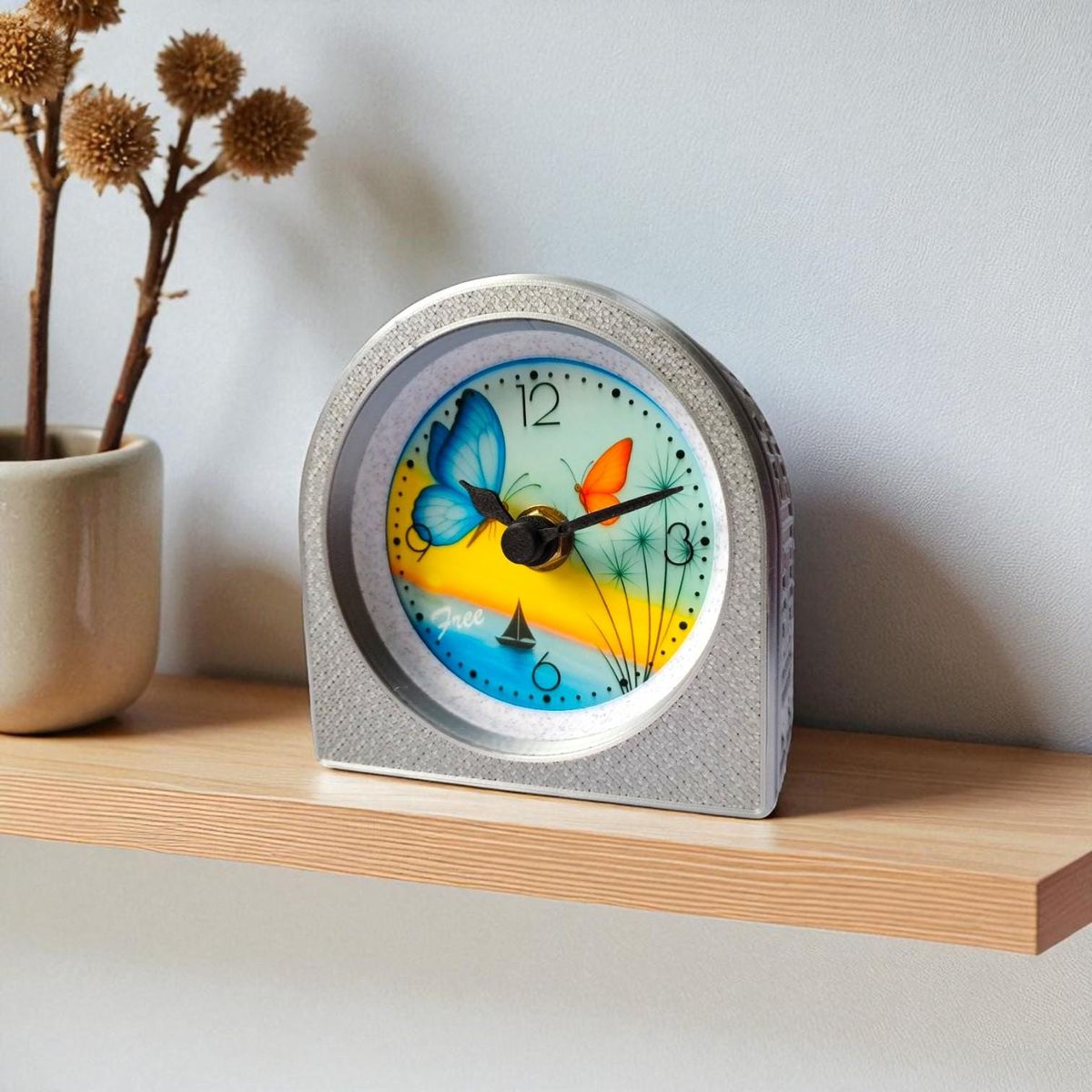 Silver Butterfly Coastal Clock — view 3