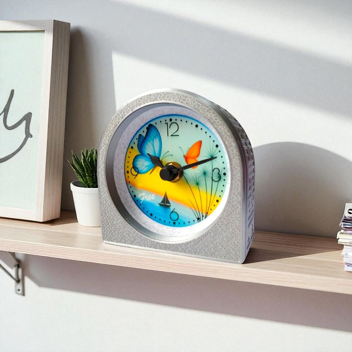 Silver Butterfly Coastal Clock — view 4