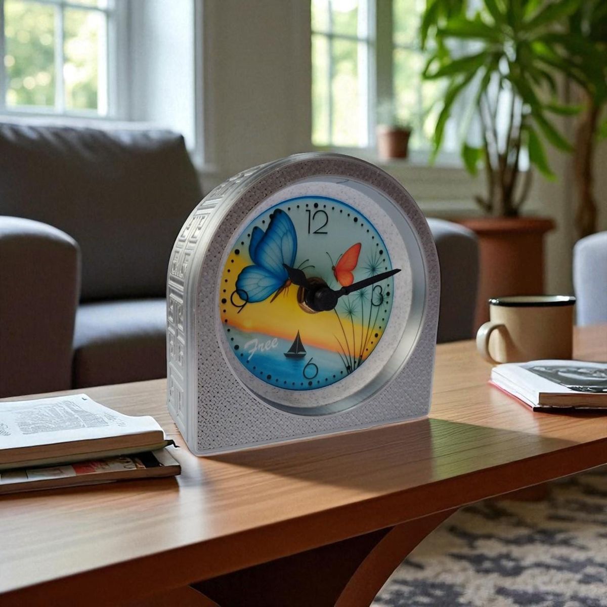 Silver Butterfly Coastal Clock — view 7