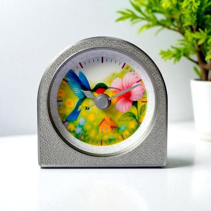 Silver Hummingbird Clock