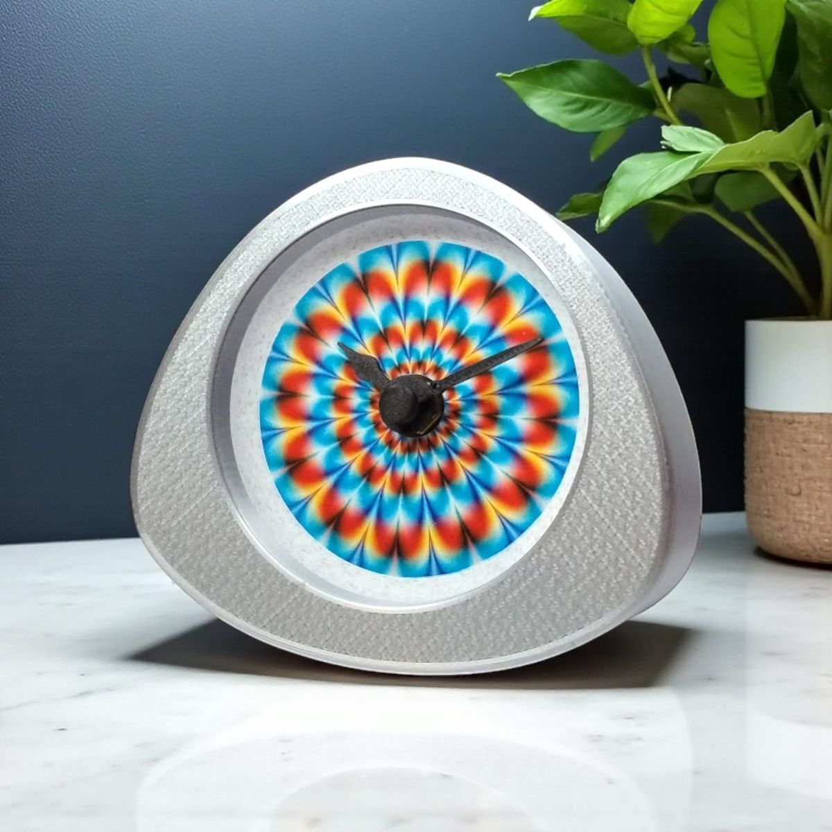 Silver Optical Illusion Triangle Clock