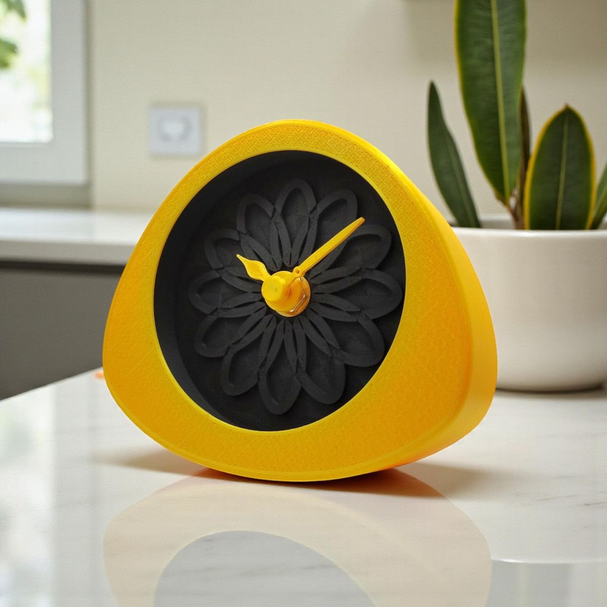 Yellow Mandala Triangle Clock