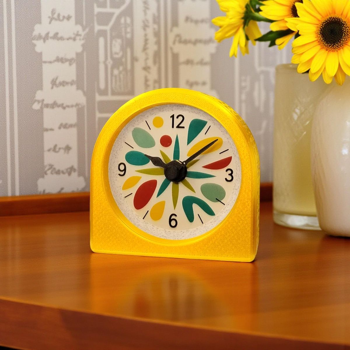 Yellow Mid-Century Modern Clock — view 3